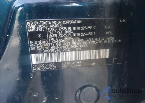 2017 Toyota Rav4 Le z USA, uszkodzony, nr VIN JTMBFREV4HJ129042